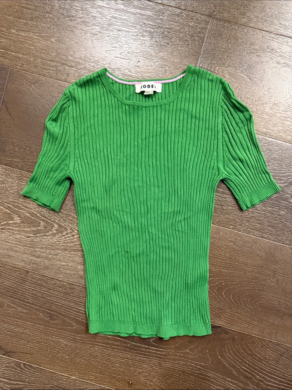 Boden Green Ribbed Short-Sleeve Knit Top